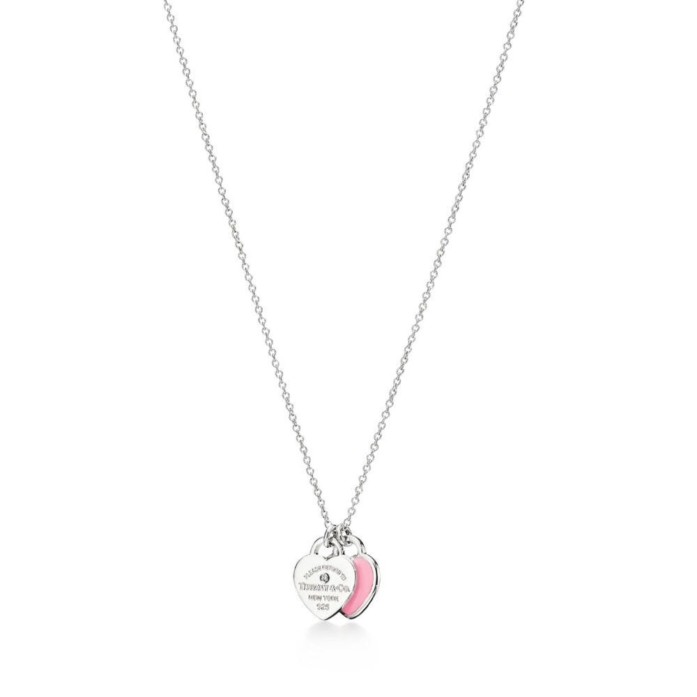 Tiffany & Co. Silver and Pink Double Heart Necklace